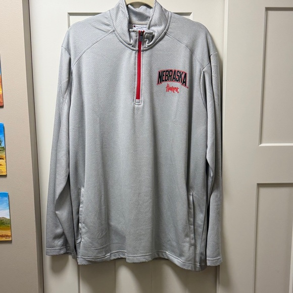 Champion Jackets & Blazers - Nebraska Huskers Light Gray Quarter-Zip Pullover with Red Trim